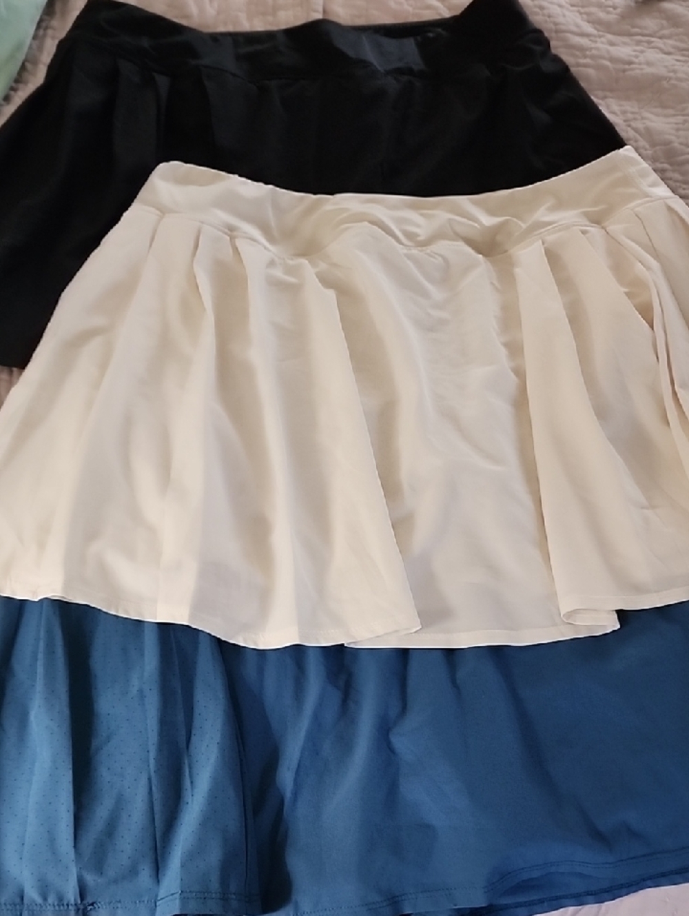 Set Of 3  Athletic Skirts in Black, White, and Blue Tennis Pickleball Court